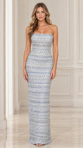 Light Blue strapless beaded column evening gown front view